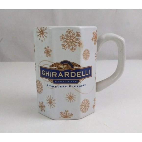 Houston Foods Ghirardelli Chocolate With Golden Snowflakes Design 4" Coffee Cup - Picture 1 of 7